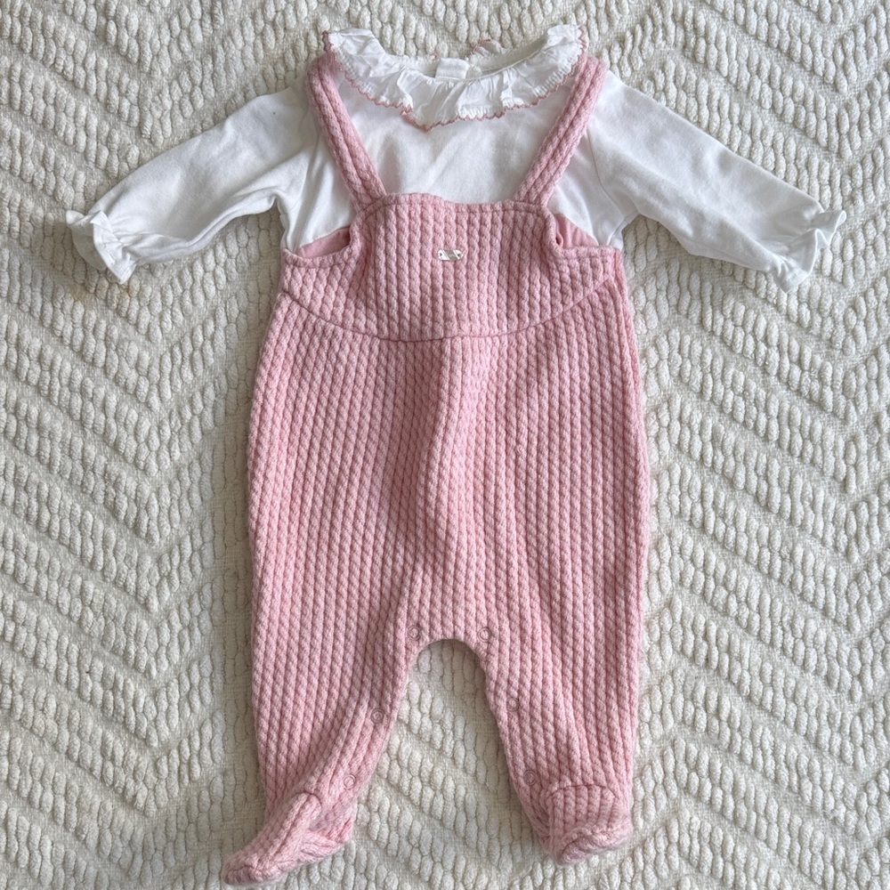 Mayoral Pink Knit Overalls with White Shirt